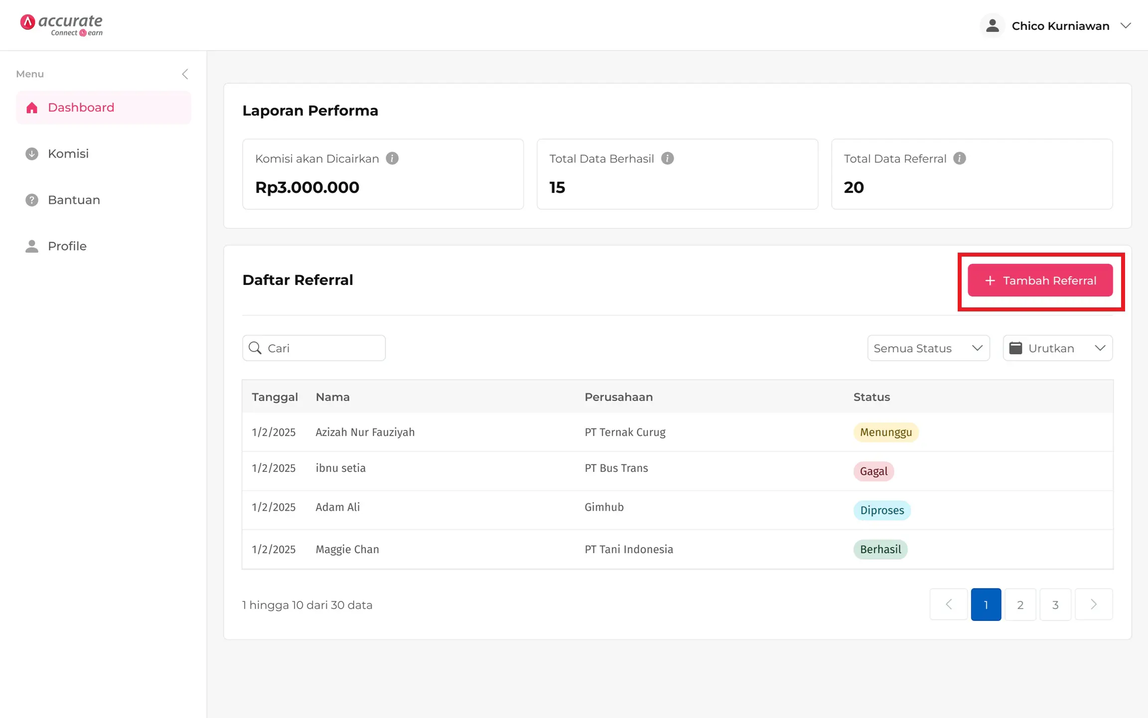 dashboard accurate connect earn